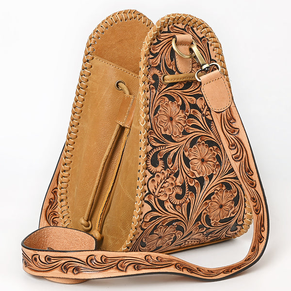 ADBGA854 American Darling Hand Tooled Floral Carved Braided Leather Bucket Bag