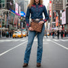 ADBGM768 Hand-Tooled Leather Portfolio - Western Floral Carved Clutch in Chestnut Brown