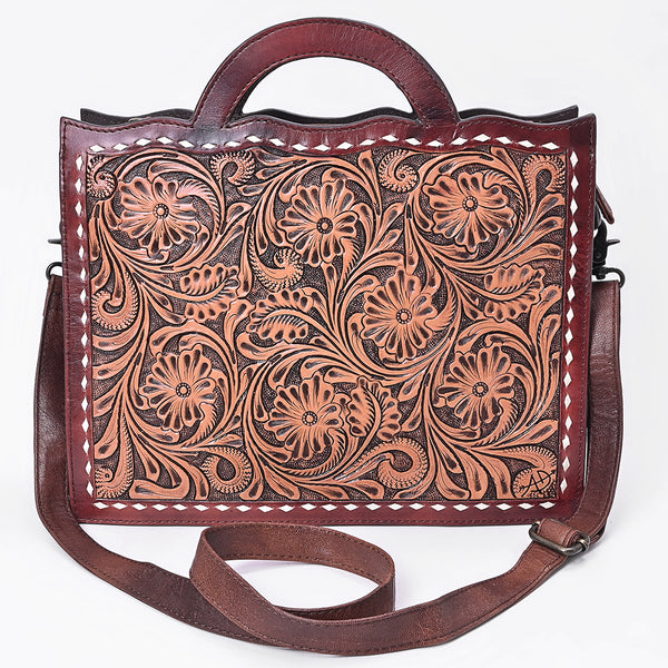 ADBG1801 American Darling Hand Tooled Floral Carved Leather Western Briefcase Bag