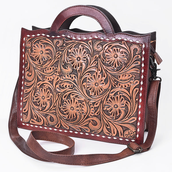 ADBG1801 American Darling Hand Tooled Floral Carved Leather Western Briefcase Bag