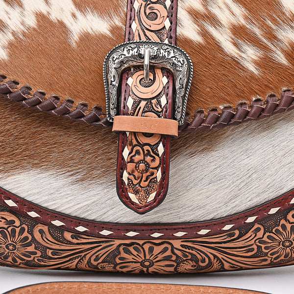 ADBG1806 American Darling Hand Tooled Floral & Cowhide Small Cross Body Bag
