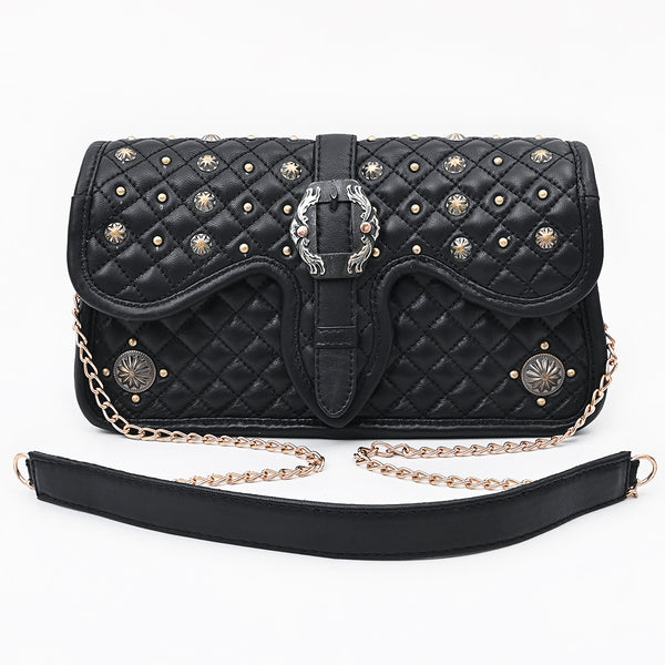 ADBGA870 American Darling Quilted Leather Cross body Bag with Rivets and Concho Detail