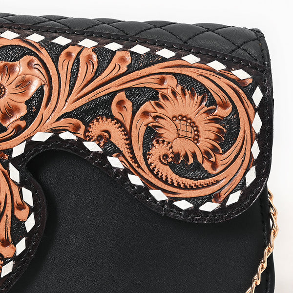 ADBGA873 American Darling Hand Tooled Floral Carved Quilted Leather Cross body Bag