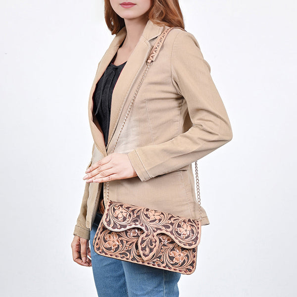 ADBGA877 American Darling Hand Tooled Floral Carved Genuine Leather Cross body Bag