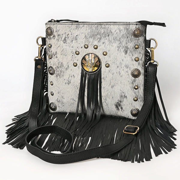 ADBGA880 American Darling Hair-On Cowhide Genuine Leather Fringed Cross body Bag