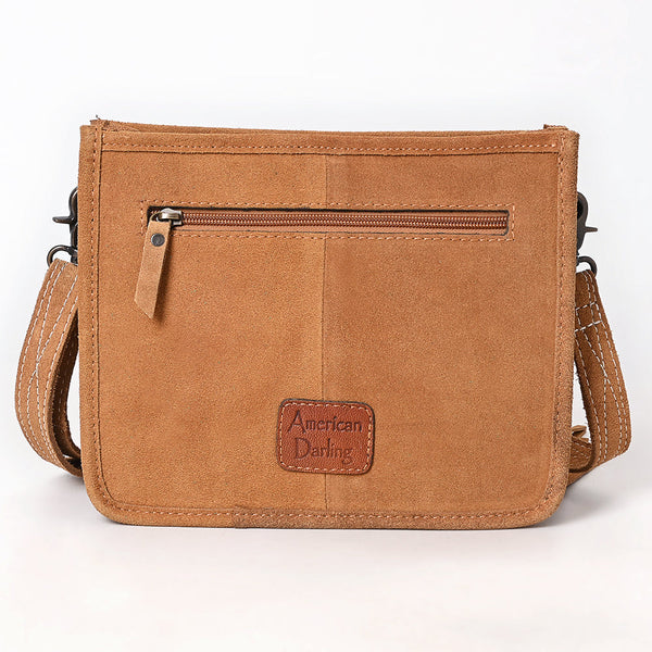 ADBG1572 American Darling Western Genuine Suede Leather Crossbody Bag with Fringe & Buck Stitch Detailing