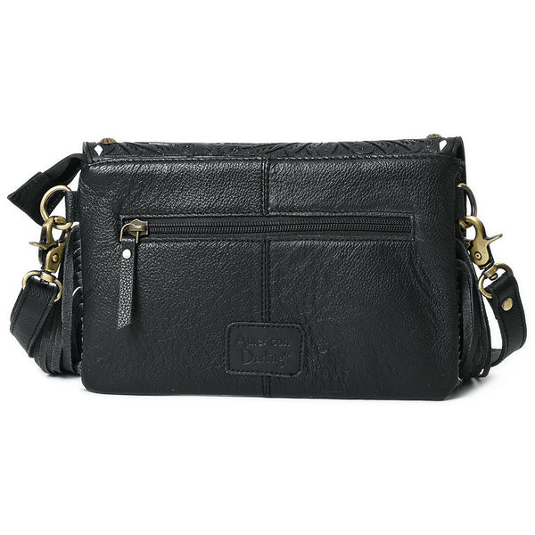 ADBGA886 American Darling Hand Tooled Floral Cross body Bag with Hair-On Cowhide & Fringes
