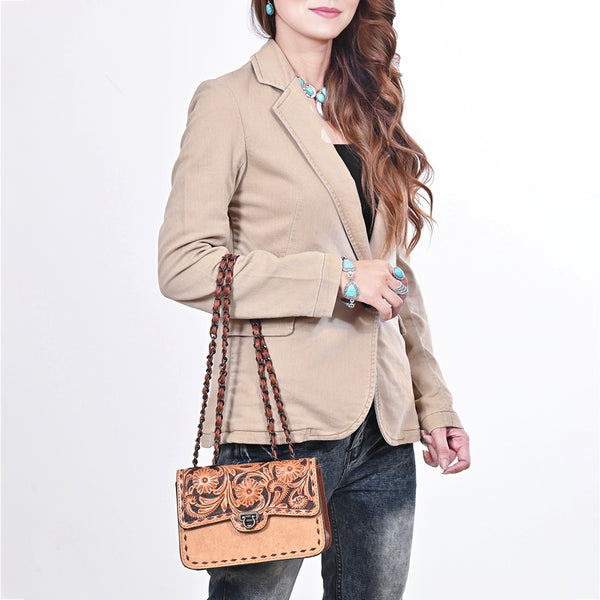 ADBG1808 American Darling Hand Tooled Floral & Genuine Suede Leather Western Cross Body Bag