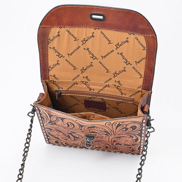 ADBG1816 American Darling Hand Tooled Floral Carved Leather Western Cross body Bag with Chain Strap
