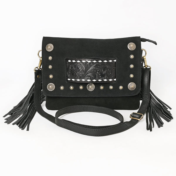 ADBGA906 American Darling Western Hand Tooled Floral Cross body Bag with Genuine Suede & Fringes