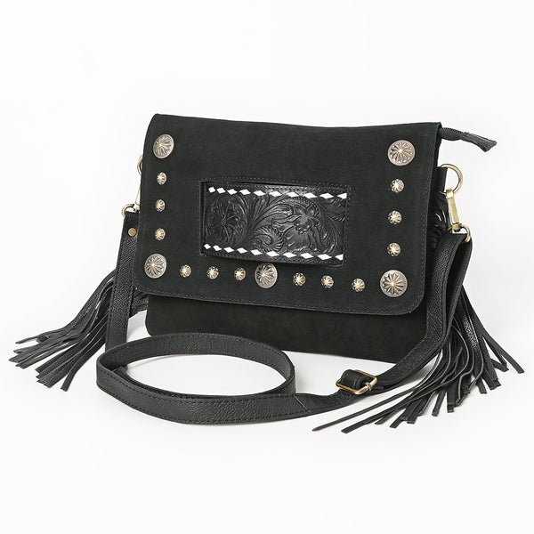 ADBGA906 American Darling Western Hand Tooled Floral Cross body Bag with Genuine Suede & Fringes