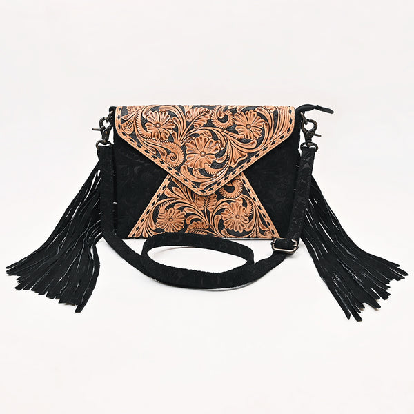 ADBG1821 American Darling Hand Tooled Floral Envelop Bag with Fringes and Damascus Detailing