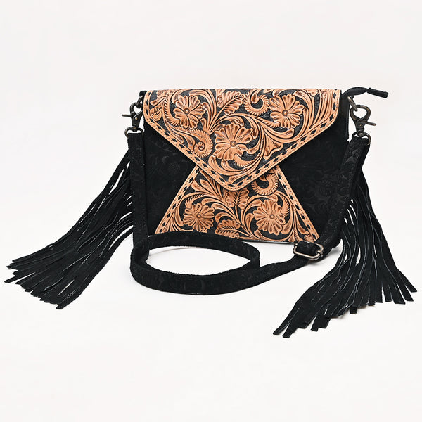 ADBG1821 American Darling Hand Tooled Floral Envelop Bag with Fringes and Damascus Detailing