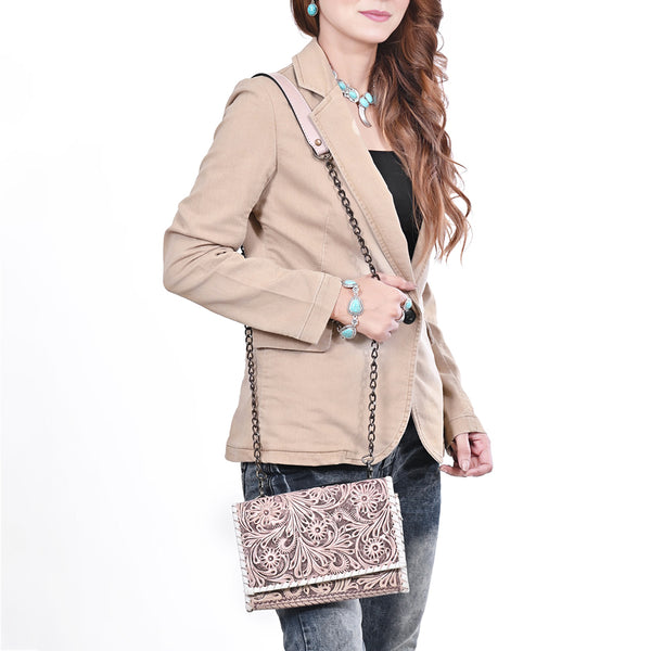 ADBG1831 American Darling Hand Tooled Floral Carved Braided Leather Western Crossbody Bag