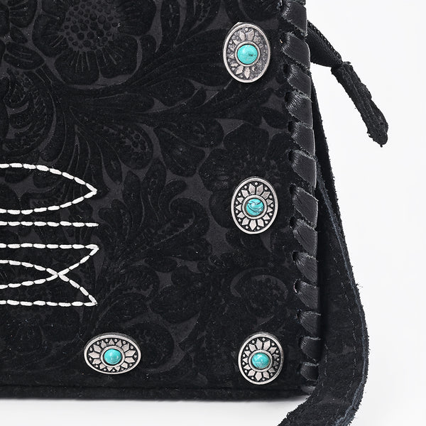 ADBG1835 American Darling Floral embossed Western Leather Clutch Damascus Bag with Turquoise Accents