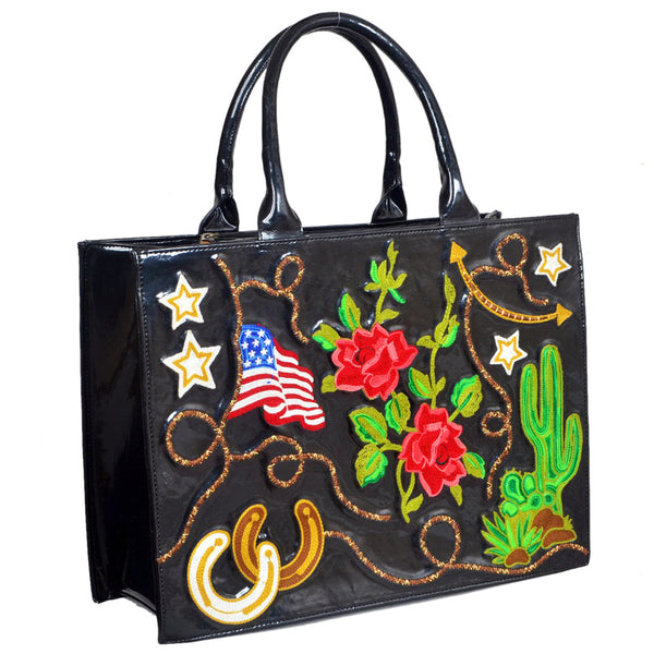 ADBGA927 American Darling Western Embroidered Patent Leather Everyday Tote Bag