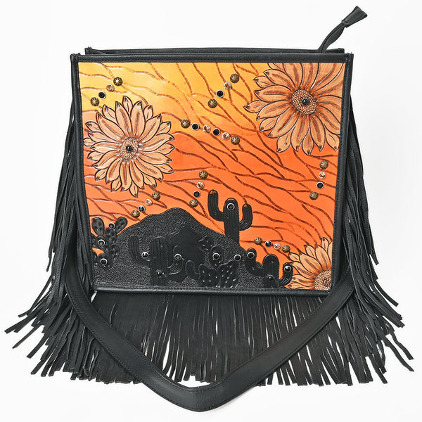 ADBGA938 American Darling Western Hand Tooled Floral Cross body Bag with Long Leather Fringes