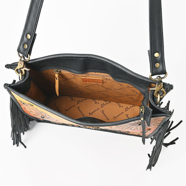ADBGA938 American Darling Western Hand Tooled Floral Cross body Bag with Long Leather Fringes