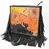 ADBGA938 American Darling Western Hand Tooled Floral Cross body Bag with Long Leather Fringes