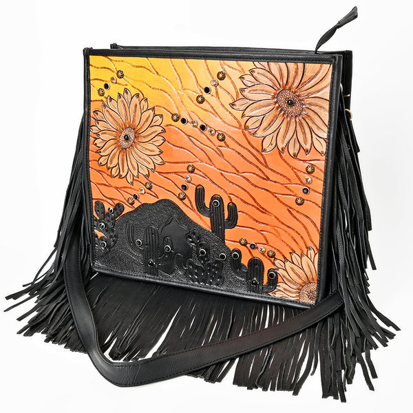 ADBGA938 American Darling Western Hand Tooled Floral Cross body Bag with Long Leather Fringes