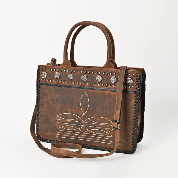 ADBGM814 American Darling Handcrafted Boot Stitched Leather Tote Bag with Rivets