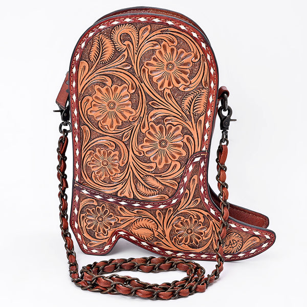 ADBG1846 American Darling Western Leather Cross body Bag - Hand-Tooled Floral Shoe Shape Crossbody