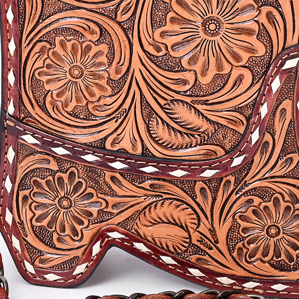ADBG1846 American Darling Western Leather Cross body Bag - Hand-Tooled Floral Shoe Shape Crossbody