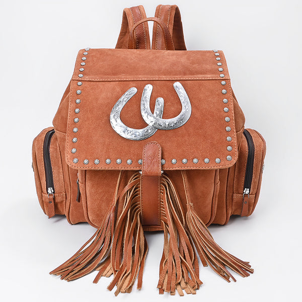 ADBG1853 American Darling Western Genuine Suede Backpack Bag with Fringes and Horseshoe Concho