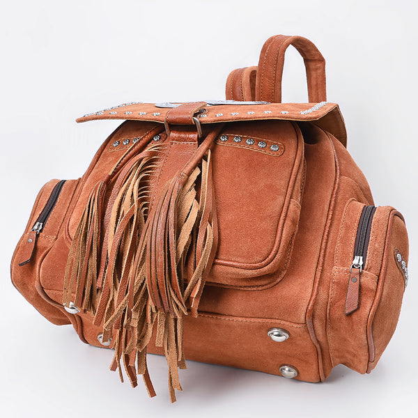 ADBG1853 American Darling Western Genuine Suede Backpack Bag with Fringes and Horseshoe Concho