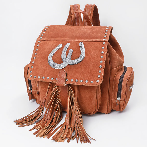 ADBG1853 American Darling Western Genuine Suede Backpack Bag with Fringes and Horseshoe Concho