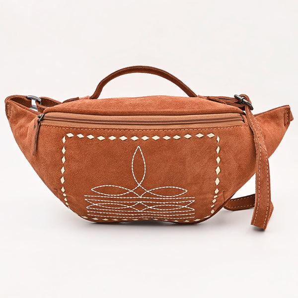 ADBG1618 American Darling Western Genuine Suede Leather Fanny Pack with Boot Stitching Handmade Black Waist Bag
