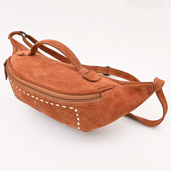 ADBG1618 American Darling Western Genuine Suede Leather Fanny Pack with Boot Stitching Handmade Black Waist Bag