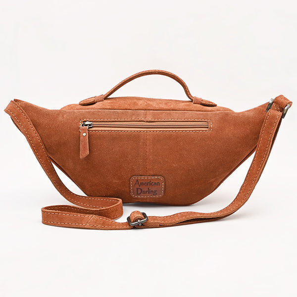 ADBG1618 American Darling Western Genuine Suede Leather Fanny Pack with Boot Stitching Handmade Black Waist Bag