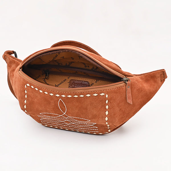 ADBG1618 American Darling Western Genuine Suede Leather Fanny Pack with Boot Stitching Handmade Black Waist Bag