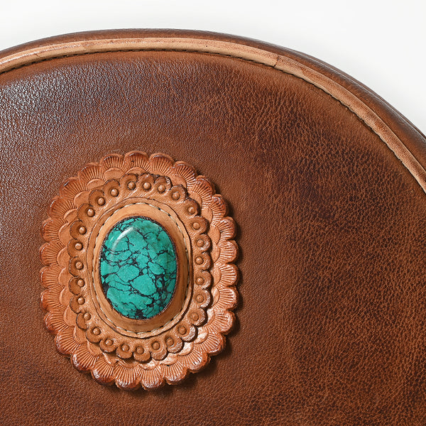 ADBGM292 Round Western Canteen Bag - Turquoise Concho, Fringe & Braided Strap