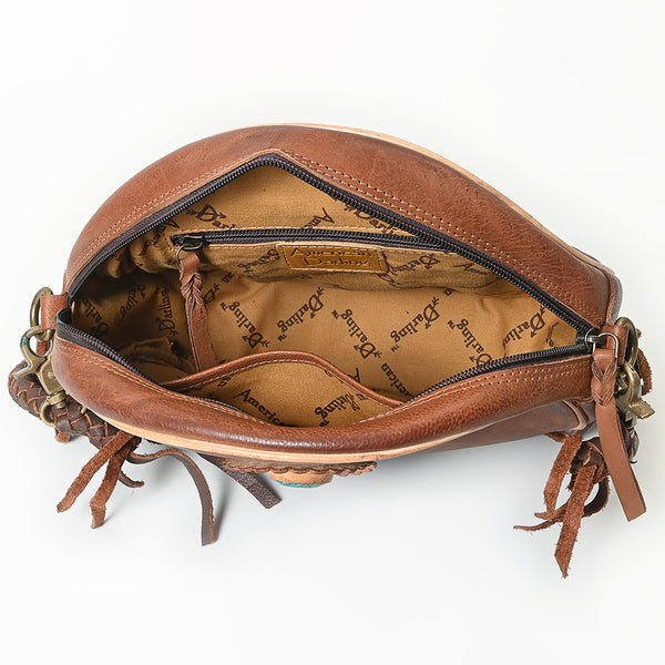 ADBGM292 Round Western Canteen Bag - Turquoise Concho, Fringe & Braided Strap