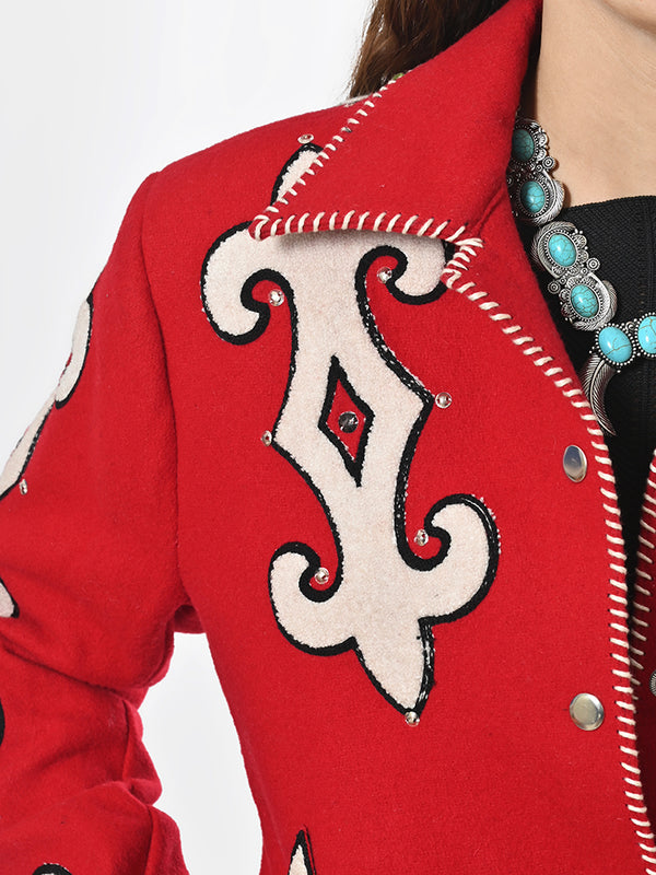 ADJKT081 American Darling Western Embroidered Apparel - Red Artisan Handcrafted Woolen Jacket