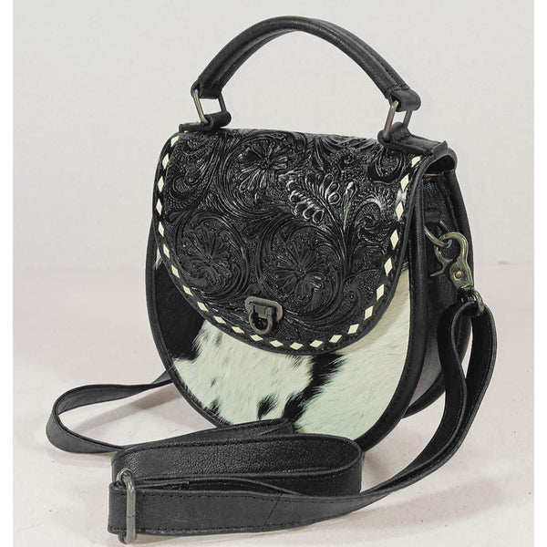 ADBG1861 American Darling Hand Tooled Hair On Genuine Leather Saddle Messenger Bag