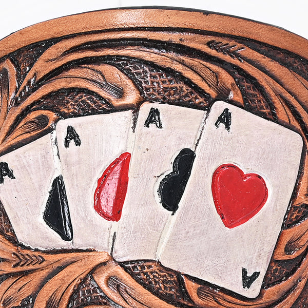 ADHCG101A-L American Darling Hand Tooled Leather Hair Clip with Playing Cards Design |