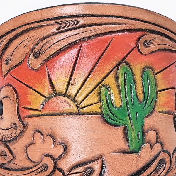 ADHCG101B-L American Darling Hand Tooled Leather Hair Clip with Desert Cactus & Sunset Design