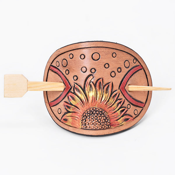 ADHCG102A-S American Darling Leather Hair Stick Barrette Sunflower Tan Hair Accessories