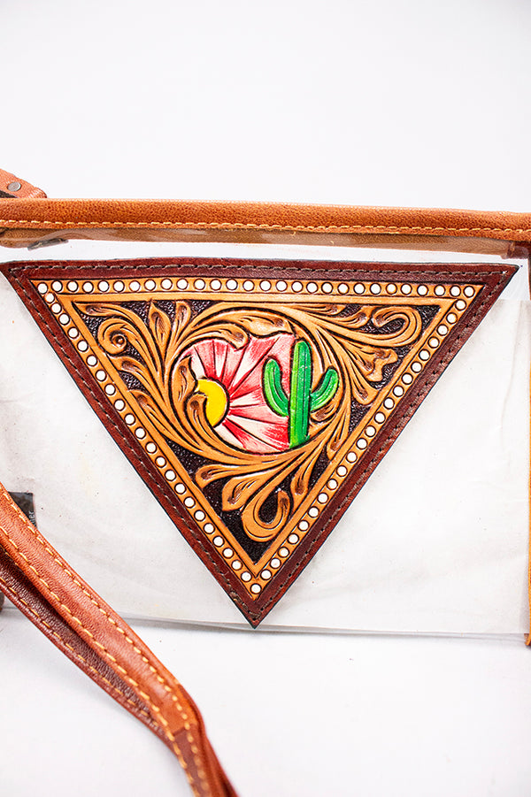 ADBG1864 American Darling Western Clear Bag with Hand-Tooled Floral Panel and Fringes