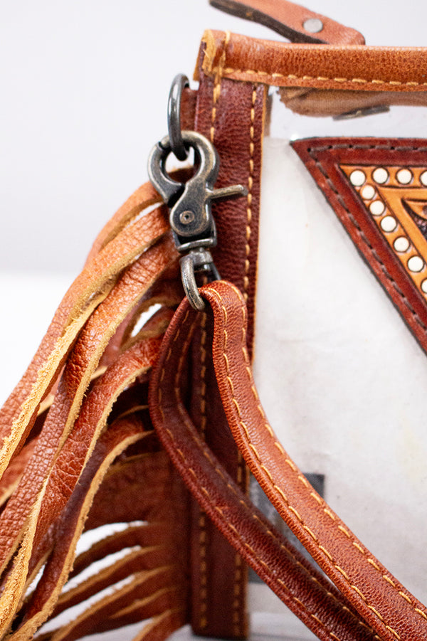 ADBG1864 American Darling Western Clear Bag with Hand-Tooled Floral Panel and Fringes