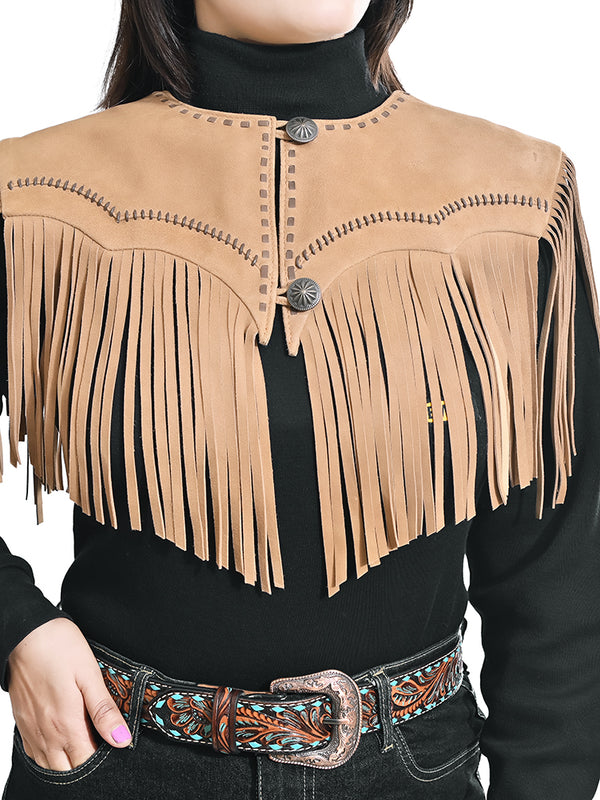 ADDR023B American Darling Tan Suede Leather Fringe Cape Western Concho Vest