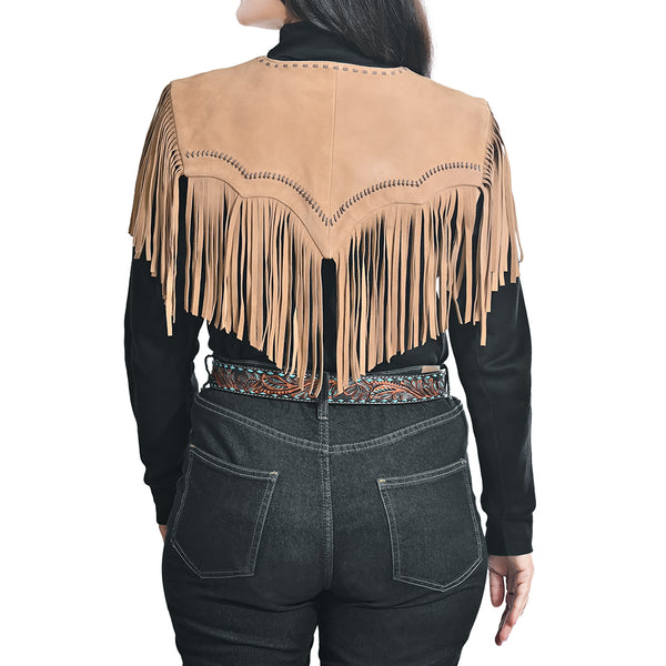 ADDR023B American Darling Tan Suede Leather Fringe Cape Western Concho Vest