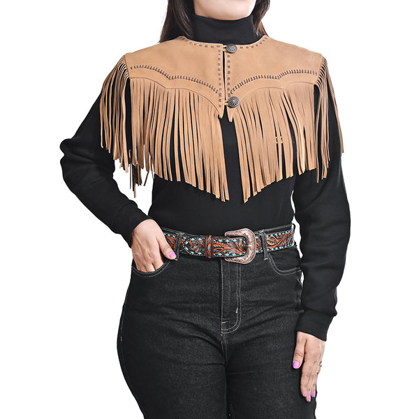 ADDR023B American Darling Tan Suede Leather Fringe Cape Western Concho Vest