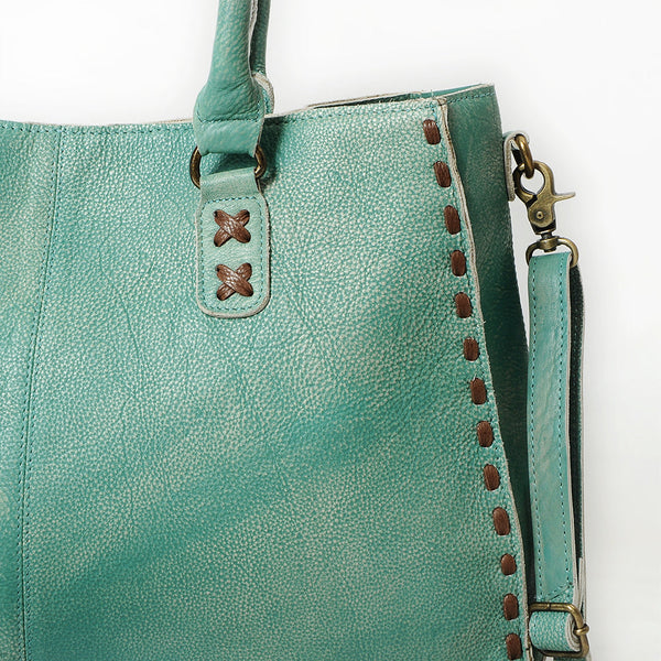 ADBGM127 Distressed Leather Tote Bag - Western Whipstitch Handbag with Crossbody Strap