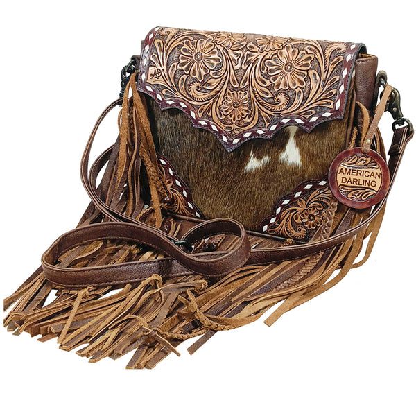ADBG1872 Crossbody Hand Tooled Hair on Genuine Leather Women Bag
