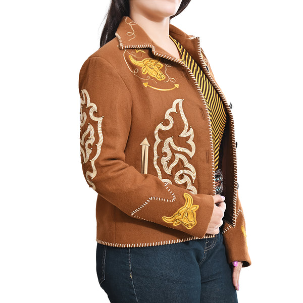 ADJKT093 American Darling Western Embroidered Apparel - Brown Artisan Handcrafted Woolen Jacket