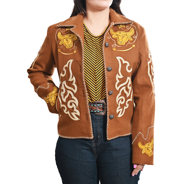 ADJKT093 American Darling Western Embroidered Apparel - Brown Artisan Handcrafted Woolen Jacket